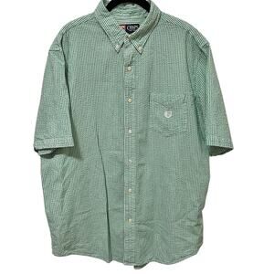Chaps Green Seersucker Striped Short Sleeve Button Down Shirt XL